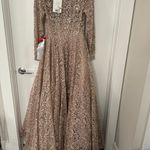 Mac Duggal Size 8 $998 NWT Embellished 3D Flower Long Sleeve A Line Gown Mocha Photo 4