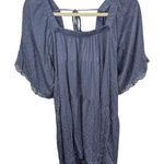 Wild‎ Moss Blue Tiered Dress Medium Square Neck Tie Back Lace Trim Mini Photo 0