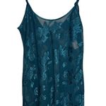 Vintage Angelique Women's L Satin Slip Dress Teal Blue Floral Chemise Lingerie Size L Photo 0