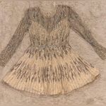 Mac Duggal NWOT  High Neck Long Sleeve A Line Mini Silver Nude Dress 5923 Photo 2