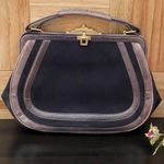 via spiga  Violet “Olivia” Purple Suede Snakeskin Leather Trim Clutch Handbag Photo 0