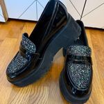 BP Women’s 8 Black Glitter Speckle Faux Patent Leather Chunky Platform Loafers r Photo 0