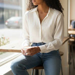 CP Shades  Pleated Silk Cotton Blend White Button Down Shirt S USA Minimalist Photo 0