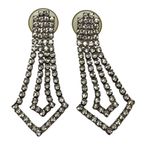 1980s Rhinestone‎ Dangle Earrings Silver Tone Diamond Shape Statement Jewelry Photo 0