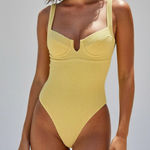 MONDAY SWIMWEAR Clovelly One Piece Swim, Honey Crinkle, Small Yellow Photo 0