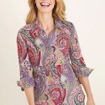 Chico's  Paisley Button Up Shirt Size 2 (12/14) Multicolor Lightweight Boho Office Photo 0