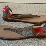 Ella Moss  Snakeskin Sandals with Neon Pink Ankle Strap Photo 0