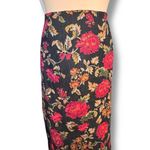 Vintage 90s Black Midi Skirt Burgundy Pink Dark Floral Plus Size 18W Feminine Photo 1