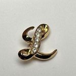 Rhinestone Letter / Initial L Signed Avon Gold Tone Brooch Pin Photo 0
