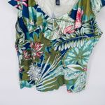 CHAPS  Tropical Beachy Tank Blouse Womens Petite XL Cotton‎ Ruffle Collar NEW Photo 2