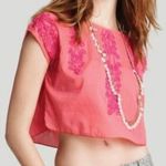 Free People Embroidered Quills 100% Cotton Sheer Boxy Cut Bohemian Cropped Top M Photo 0