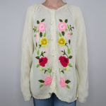 Vintage 60s Floral Embroidered Knit Cardigan Sweater Size L Photo 9