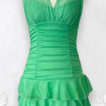 XOXO Early 2000's Frilly Fairy Green Silver Glitter Vampy Mini Halter Dress S Photo 0