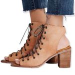 Jeffrey Campbell x Free People Minimal Taupe Lace Up Peep Toe Heeled Sandals Photo 0