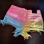Unif Pastel Tie Dye Jean Shorts Distressed Denim 2010s Cut Offs Festival Rave Photo 1
