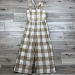Gal Meets Glam  Bailey Gingham Linen Wide Leg Jumpsuit In Natural‎ Sz 2 NWT Photo 4