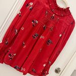 Ba&sh Designer Cuny Ruffled Smock-Neck Blouse Red Floral Sz 0 Photo 3