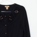 Peck & Peck Weekend Black Embellished Cutout Button Front Cardigan Sweater XL Photo 1