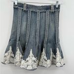 Michel Women's Flared Panel Denim Lace Skirt Size Small Y2K Vintage Blue Photo 0