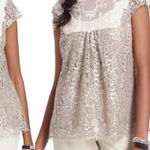 HD in Paris Anthropologie Lace Top Short Sleeve metallic tan 8 boho cottage Y2K Photo 0