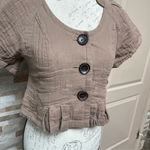 Anthropologie steampunk short bell sleeve cotton vest jacket tan Sz L Hazel Photo 4