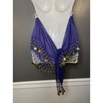 Belly Dance Hip Scarf Womens One Size Purple Chiffon Gold Coin Fringe Shawl Photo 4