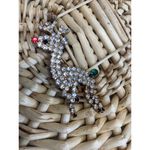 Rhinestone Reindeer Brooch Articulated Legs Gold Green Red Rhinestones Photo 3