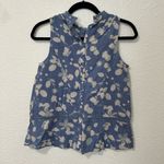 Anthropologie  Embellished White and Blue Sleeveless Blouse Photo 2