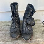 Laredo 90s  Black Leather Cowgirl Western Lace Up Roper Boots w/ Toe Kilte Fringe Photo 1