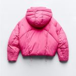ZARA  Volume Puffer Jacket Small Hot Pink Cropped Quilted Hooded Ski Barbie Chic Photo 2