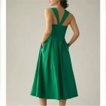 Maeve  by Anthropologie NWT Square Neck Linen Blend Navy Button‎ Front Midi Dress Photo 1