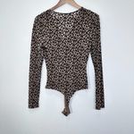 ASTR  Lulus plunge Deep V leopard animal print bodysuit‎ Sheer Textured Women's M Photo 3