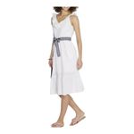 Vineyard Vines White Ruffle V Neck Midi Dress Striped Belt Women Size Medium Photo 2