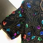 Stenay Vintage 80s  Sequin & Beaded Silk Top Shoulder Pads Jewel Tone Colorful M Photo 3