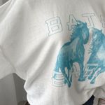 Baja East White Blue Graphic Horses Print Soft Oversized Sweatshirt Women’s XL Photo 3