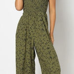 Gap floral wide leg smocked Patterned Jumpsuit olive green size XL Photo 0