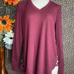 Doe & Rae ✅3/$30✅ NWT  Burgundy Hi-Low Side Lattice Slits Long Sleeve Top | LARGE | Photo 0
