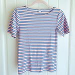 J.Crew  Pink & Blue Striped Boatneck 3/4 Short Sleeve Ribbed Knit Top Sz Small Photo 3