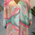 UMGEE USA Women's M Tie Dye Kimono Style Top Blouse Pink Mint Tan Size M Photo 0