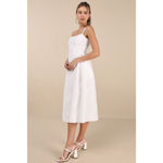 Lulus NWT  Teodora White Floral Applique Lace-Up Midi Dress Wedding Cocktail Sz L Photo 2