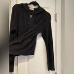 SO  Size L Black Sheer Mesh Back Long Sleeve Full Zip Hoodie Knit Sweatshirt Photo 4