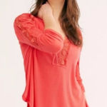 Free People  Lola crimson red lace embroidered floral top sz M Photo 0