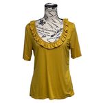Loft Mustard Yellow Ruffle Scoop Neck Short Sleeve Top Size M Photo 1