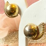 Alice Signed Vintage Gold Tone Round Winged Clip On Earrings Old Money Chic Glam Photo 3