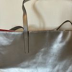 Clinique  Metallic Silver and Red Reversible Tote Handbag Photo 3
