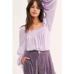 Free People  Intimately FP Lilac Off-Shoulder Bodysuit Top Balloon Sleeve Lace XS Photo 2