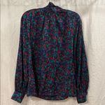 Vintage 1980s Printed Bow Neck Blouse Blue Size L Photo 1