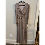 XScape All Over Sequinned V-Neck Gown Nude Blush Size 10 Long Sleeve 4683X Photo 1