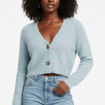 Altar'd State NWT Fuzzy Cropped Cardigan Womens L Blue Y2K Retro Coquette Photo 0