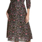 J. McLaughlin Annabelle Black Pink Floral Midi Shirt Dress 3/4 Sleeve Small Photo 0